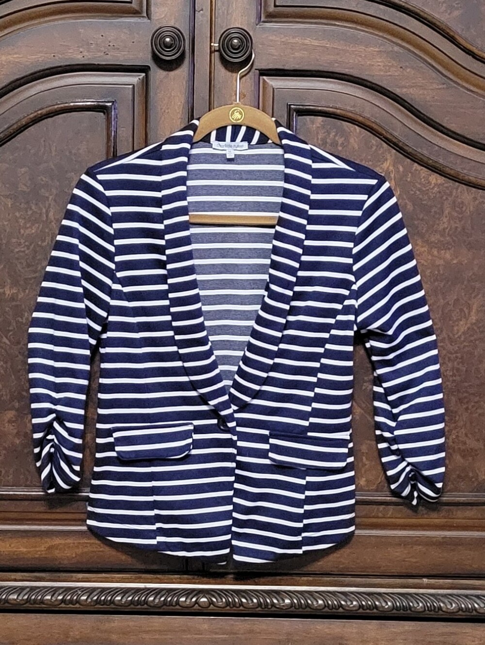 Striped Navy & White Women's Blazer- Medium